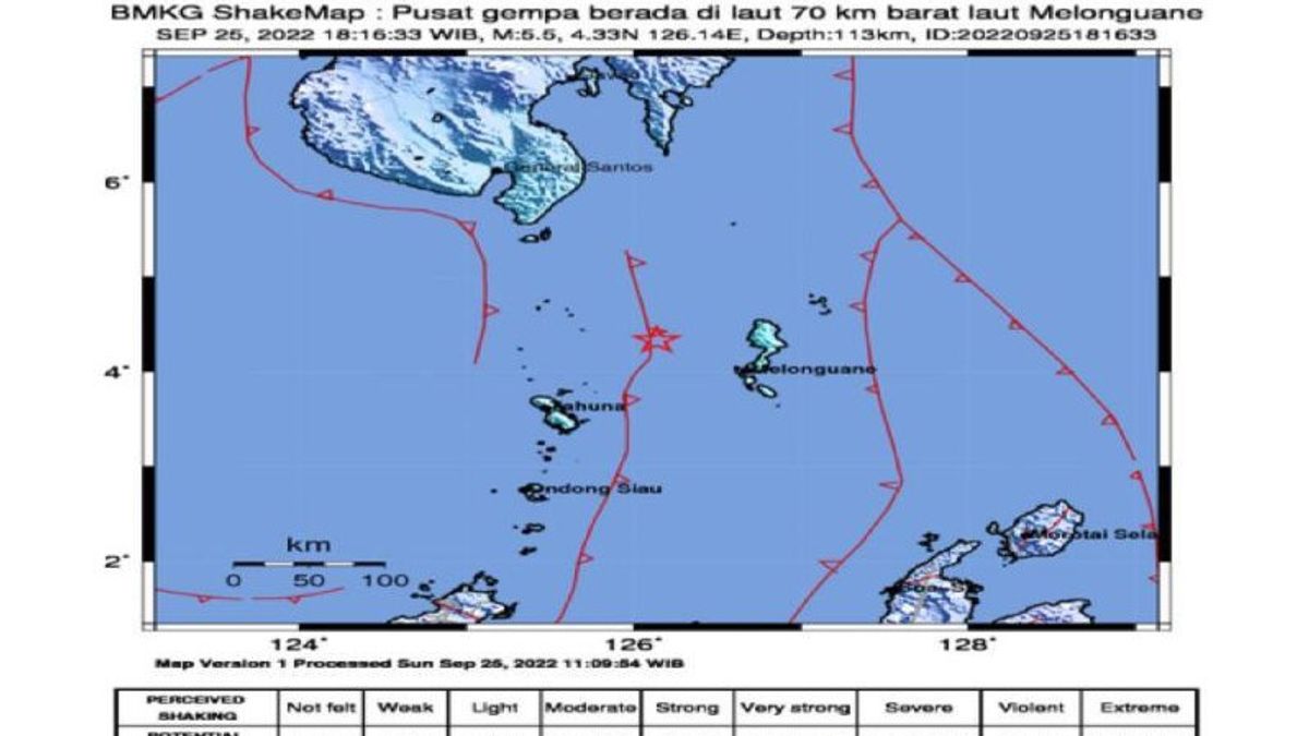 マグニチュード5.5の地震がサンギヘ・スルト諸島を揺るがし、BMKGは住民に損傷を受けた建物を避けるよう促す