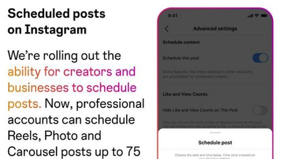 Instagram Hadirkan Fitur Penjadwalan Postingan, Tapi Hanya untuk Akun Bisnis dan Konten Kreator