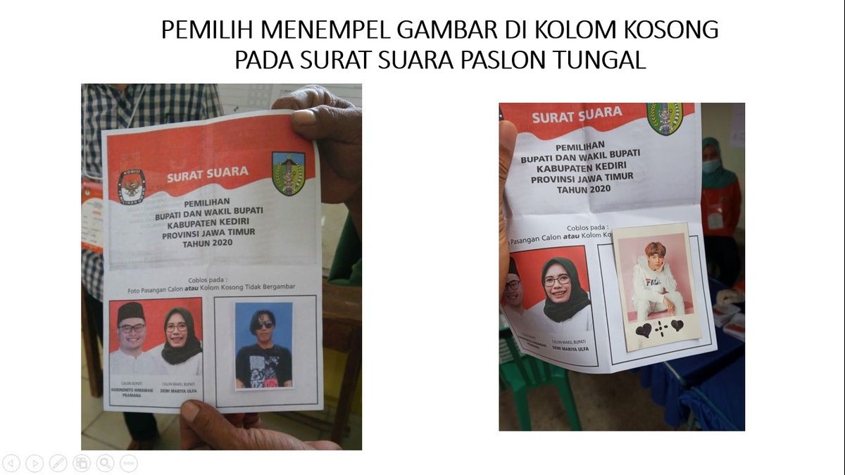 选民在Kediri地区选举投票的空白栏中张贴韩国艺术家的照片