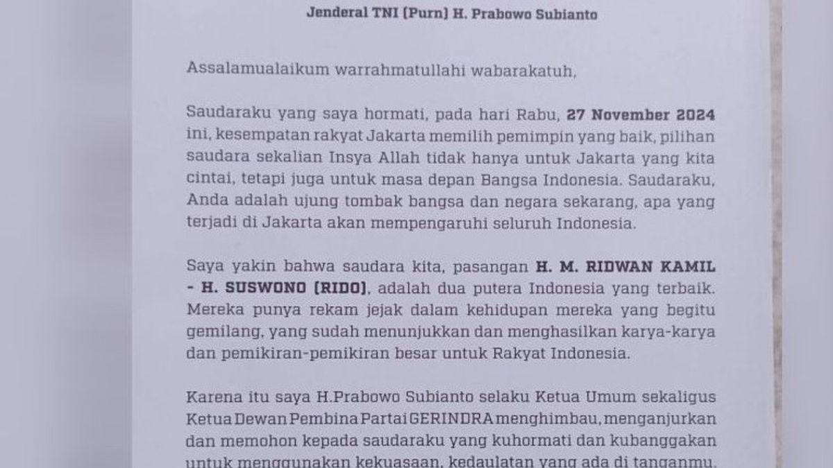 プラボウォはジャカルタ州知事選挙でRK-Suswonoを支援するための招待状を発行