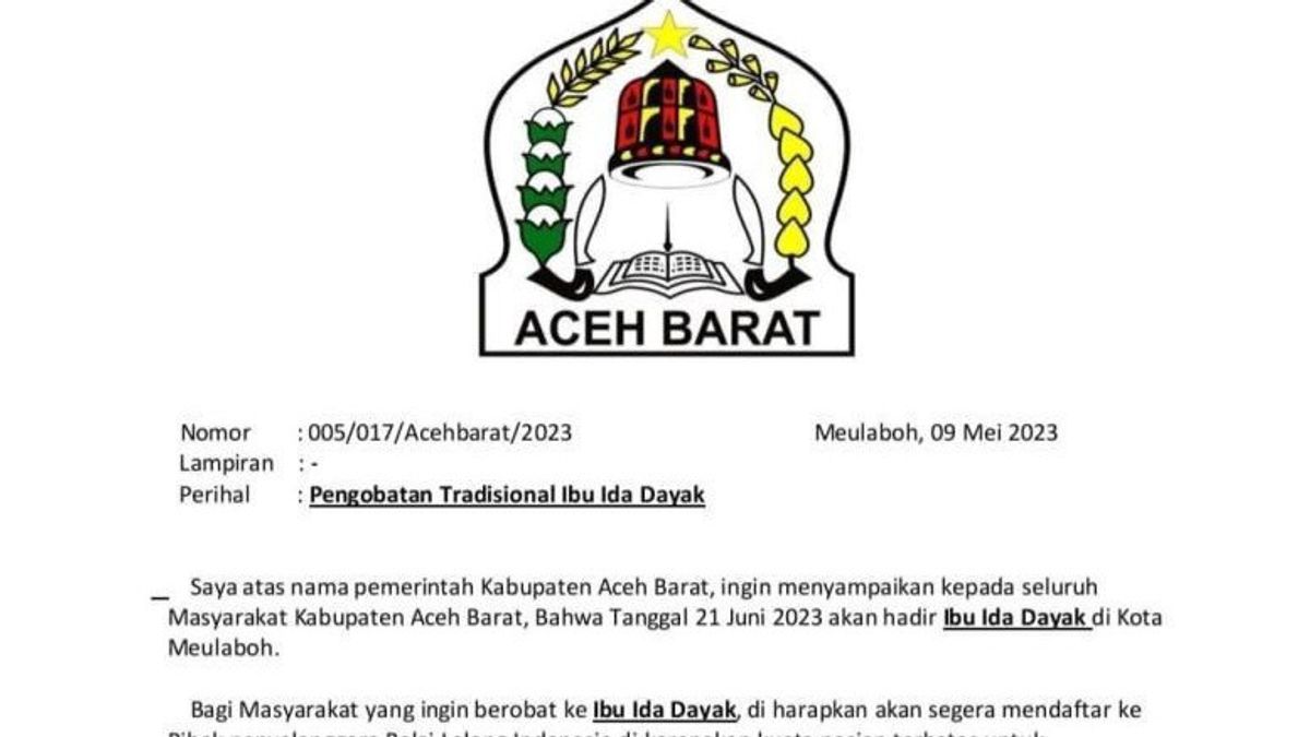 The News Of Ida Dayak's Arrival To Meulaboh Through The Kop Letter Of The Regency Government Is Confirmed To Be A Hoax