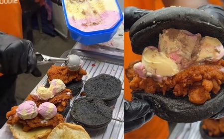 Viral Burger Ayam Goreng Krispi Tak Lazim, Dipadukan dengan Topping Es Krim