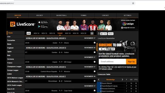 通信和信息化 封锁Livescore 网站在 今日的记忆中, 2020 年 11 月 13 日