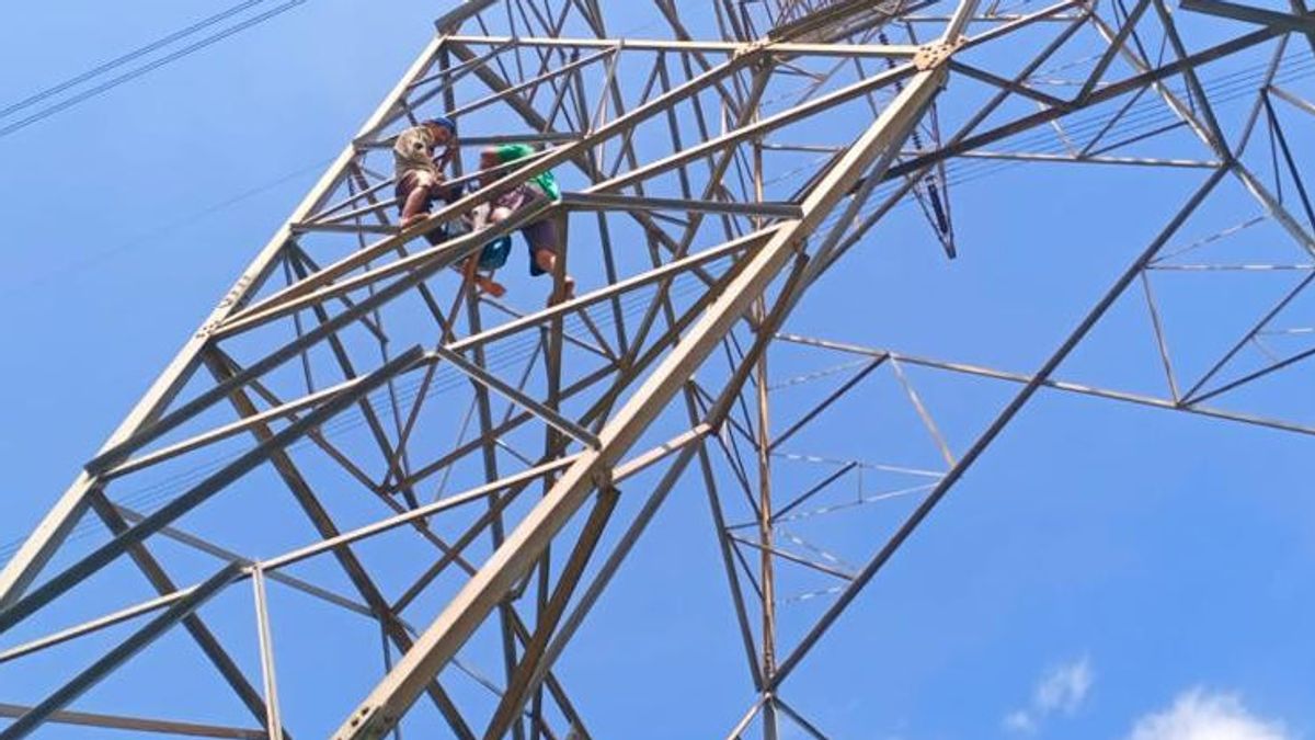 يزعم أنها متوترة في علاقة منزلية ، امرأة في Cipocok تتسلق يائسة برج خط الكهرباء