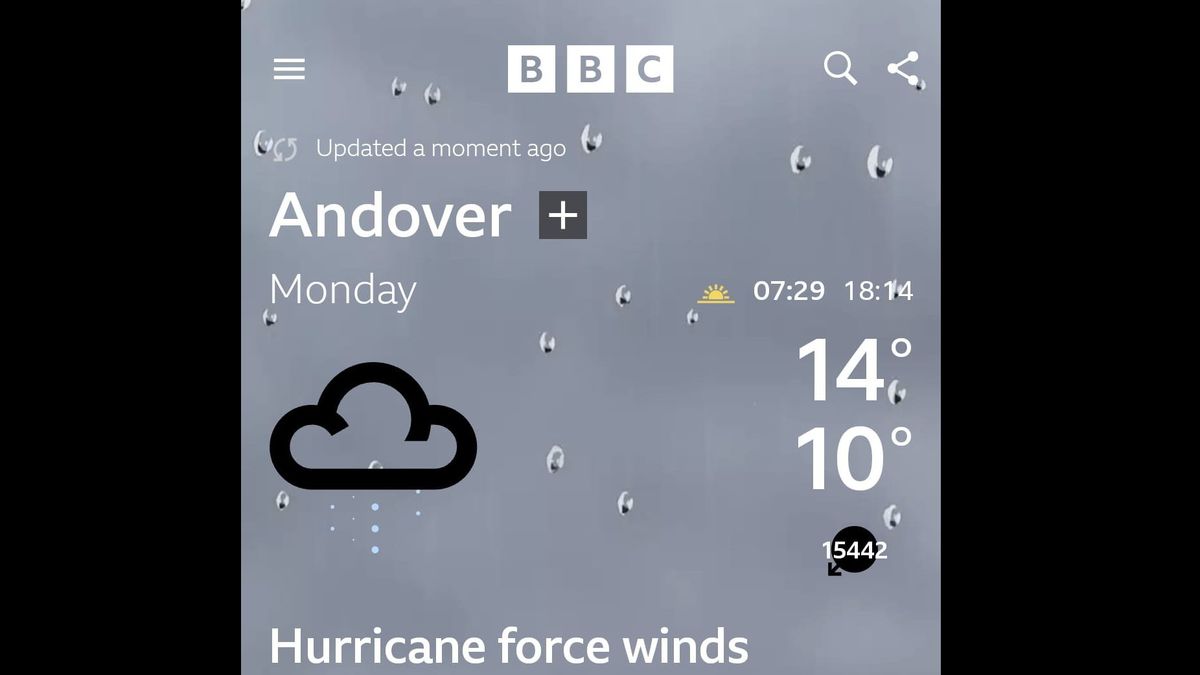 BBC Salah天气应用程序显示英国的风速为18,995英里/小时