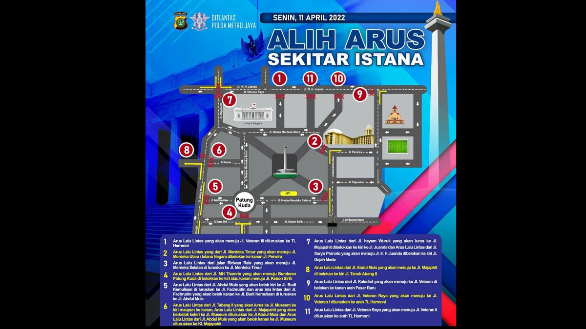 Traffic Diversion Scheme Ahead Of The April 11 Demo, Jalan Merdeka Barat Has Been Closed Since 08.30 WIB