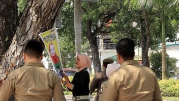 Satpol PP Pekanbaruは、木や電柱にカレグポスターを注文しました