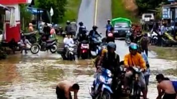 Jalan Nasional Desa Nanga Tepuai Kapuas Hulu Terendam Banjir Semeter, Warga Terpaksa Sewa Rakit untuk Menyebrang