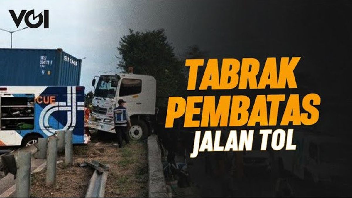 VIDEO: Hindari Mobil, Truk Kontainer Tabrak Pembatas Jalan Tol