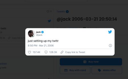 NFT Cuitan Pertama Pendiri Twitter Dihargai Rp680 Miliar