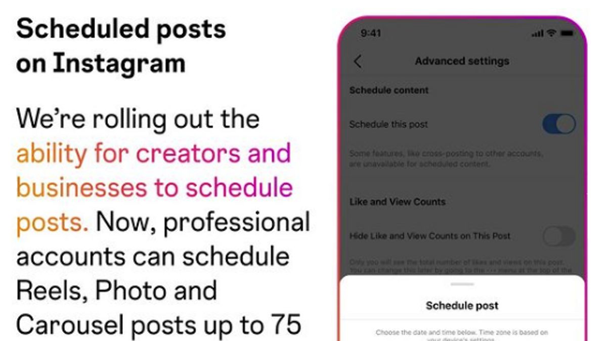 Instagramは投稿スケジュール機能を提供しますが、ビジネスアカウントとコンテンツクリエーターのみが対象です