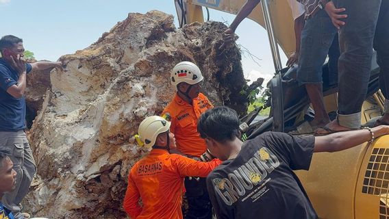バウバウで土砂崩れにより大きな石に巻き込まれた掘削機の運転手の遺体を救助するSAR