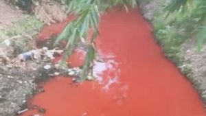 Limbah Kimia Pewarna Pupuk 'Merahkan' Sungai Cilamaran, DLHK Karawang Turun Tangan