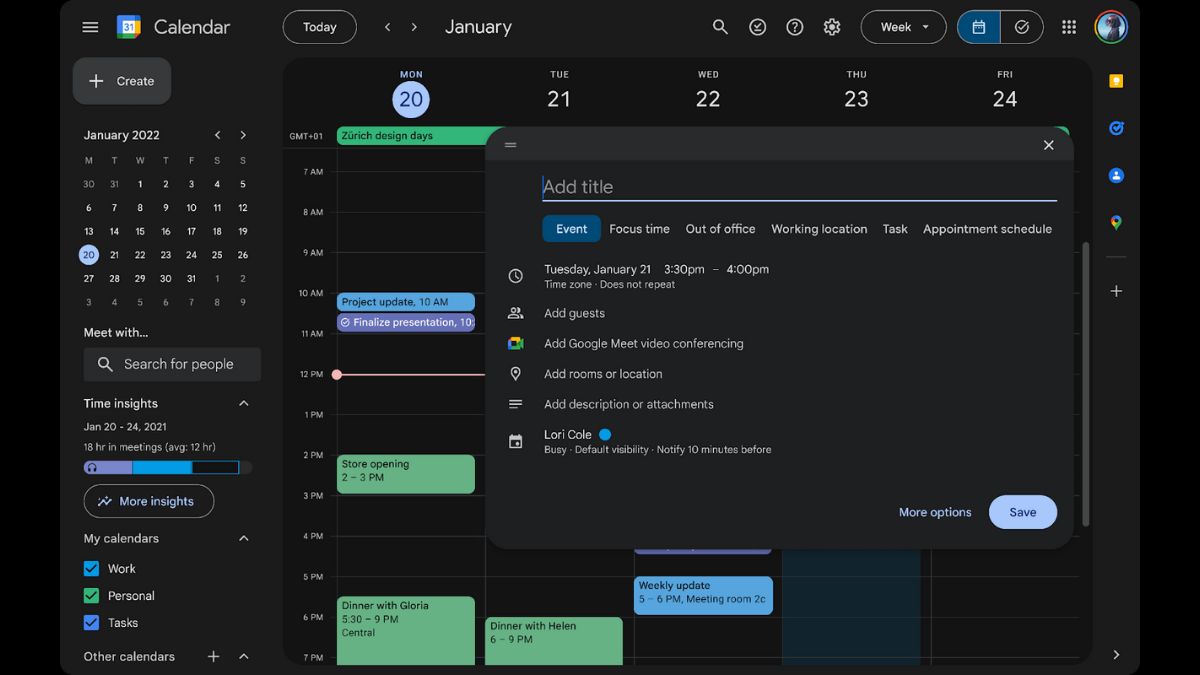 Google Calendar Website Now Presents Dark Mode And New View