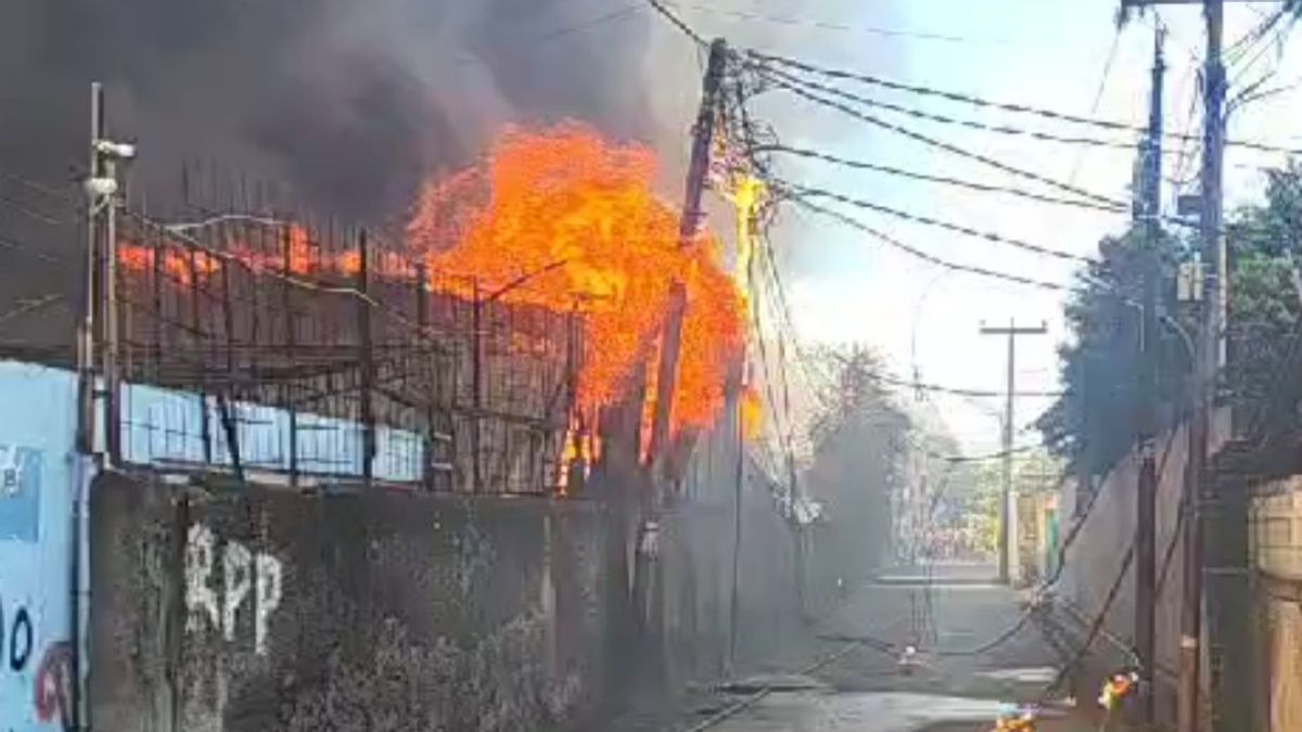 卡利德雷斯汉古斯被烧毁的家具工厂,大火的火灾越来越大
