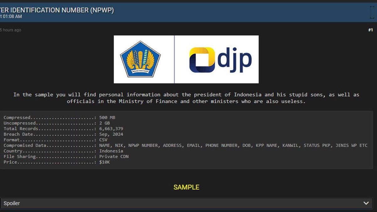 6 Juta Data NPWP Diduga Bocor, Ada Punya Jokowi, Gibran, dan Banyak Menteri Lain