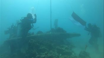第75回インドネシア独立記念日を前に、パプアの海底に赤と白の旗が振られました