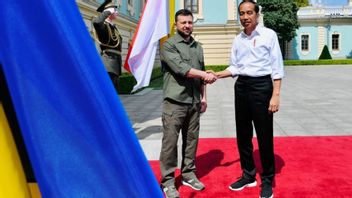 マリインスキー宮殿に到着したジョコ・ウィドド大統領は、ウクライナのヴォロディミール・ゼレンスキー大統領を直接歓迎した。