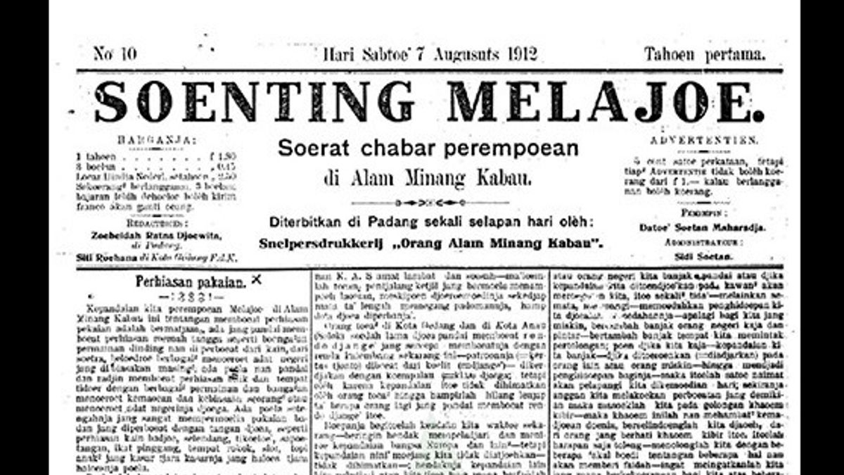 Roehana Koeddoes dan Terbitan Pertama Surat Kabar Soenting Melajoe dalam Sejarah Hari Ini, 10 Juli 1912