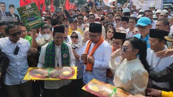 Sympathizers Bring Crocodile Roti Inter RK-Suswono List At KPUD Jakarta