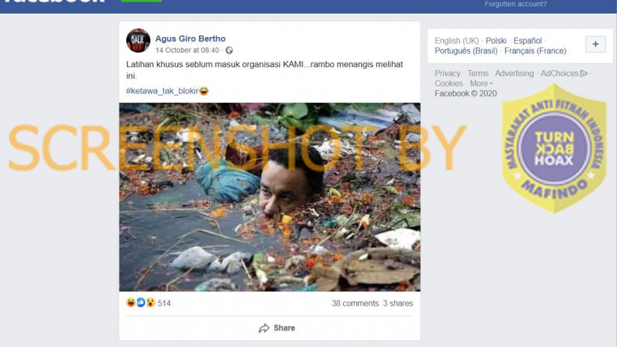 Hoaks, Photos Of Anies Soaking In A Garbage River