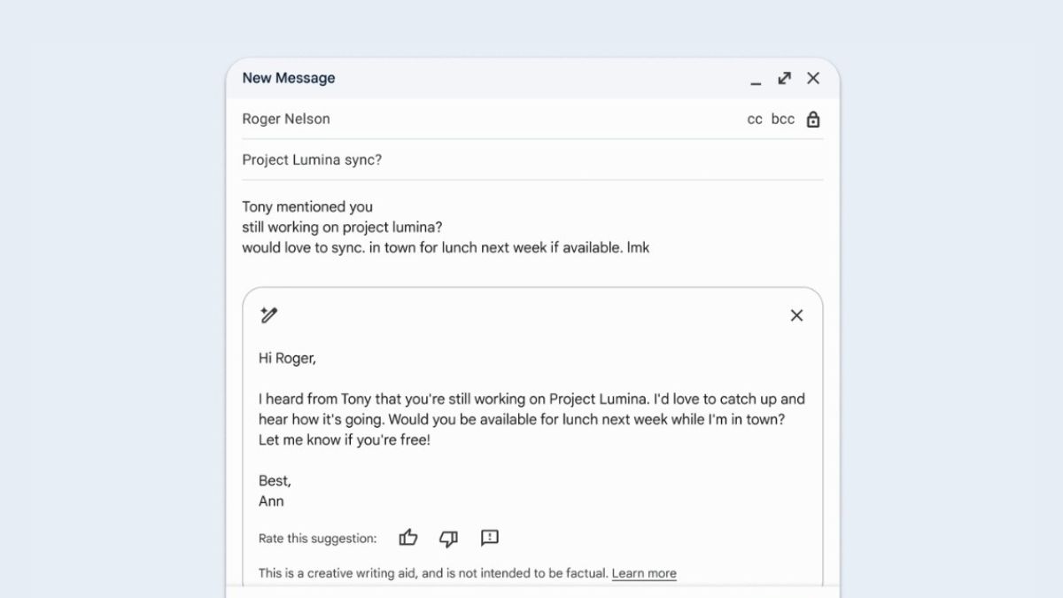 Google、AIベースのライティングツールをGmailウェブに拡張