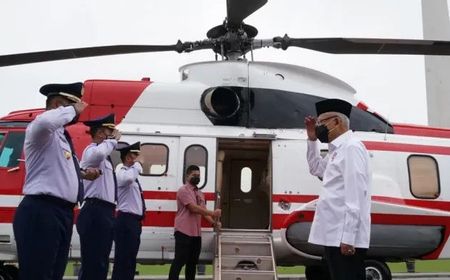 Naik Heli Super Puma VVIP, Wapres ke Banten Lihat Daerah Terdampak Gempa