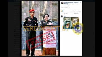 正在循环播放“ Megawati在带有锤子和镰刀徽标的讲台上的讲话，佐科维陪同”的照片，检查事实
