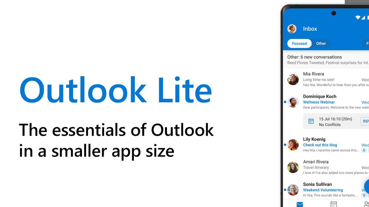 مايكروسوفت تطلق تطبيق Outlook Lite لنظام Android بحجم أصغر