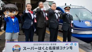 Kereta Ekspres Detektif Conan Luncurkan Tampilan Baru di Stasiun Prefektur Tottori