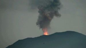 レウォトビ山、高さ1kmまでの火山ピジャールと火山灰を噴出する男性