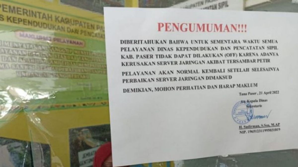 Population Administration Services At Disdukcapil Paser Terminated Due To Server Damage