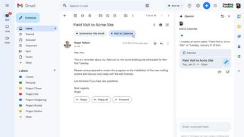 双子座集成:Gmail 现在可以将自动时间表添加到日历中