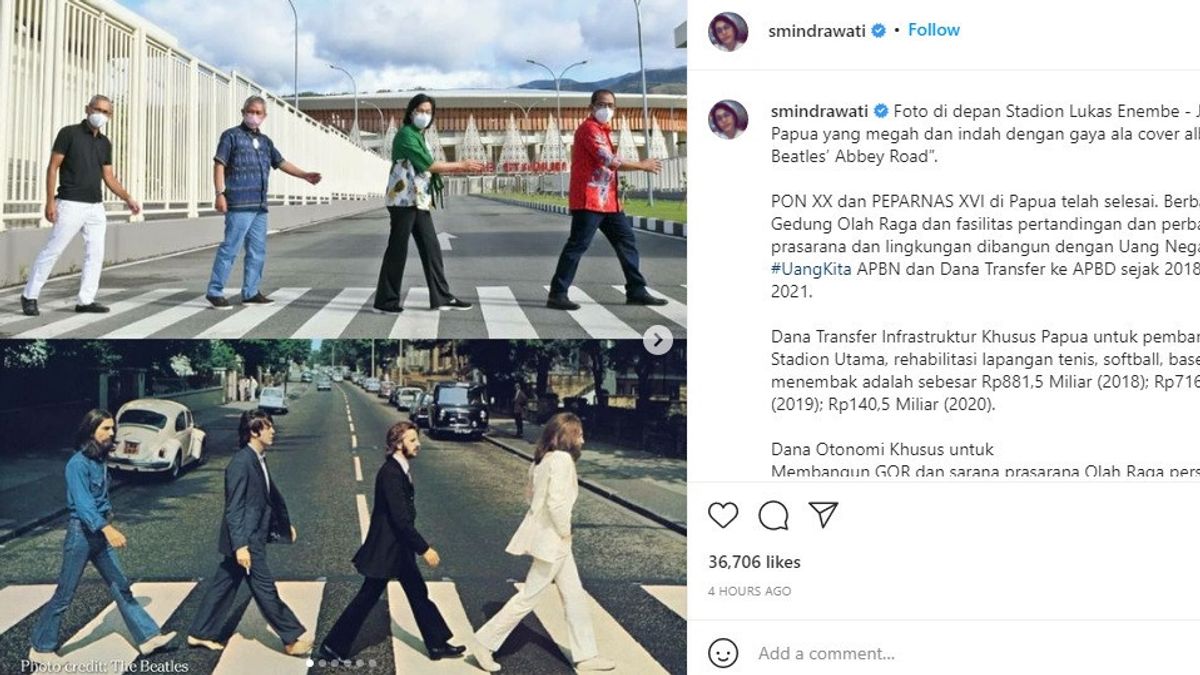 Berpose Bak Personel The Beatles di Abbey Road, Sri Mulyani Jabarkan Pembangunan Venue PON Papua