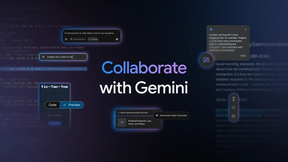 Gemini Luncurkan Canvas dan Audio Overview, Bisa Kembangkan Kode dan Dengarkan Audio Bergaya Podcast