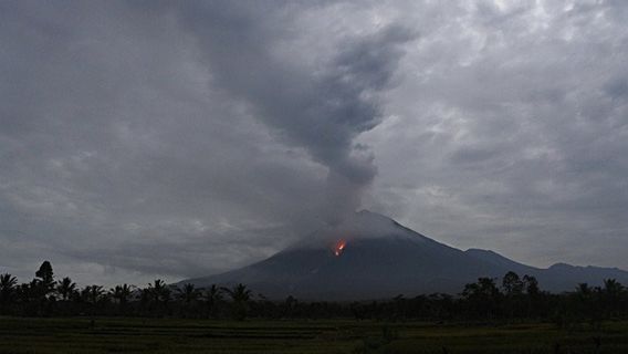 スメル山の熱い雲が3,000メートル以上を流した