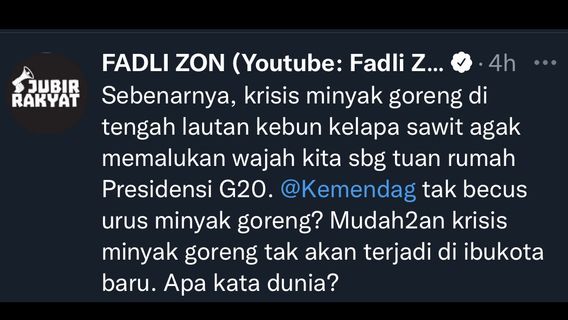 Fadli Zon: Krisis Minyak Goreng di Tengah Lautan Kebun Kelapa Sawit Memalukan Indonesia sebagai Tuan Rumah G20