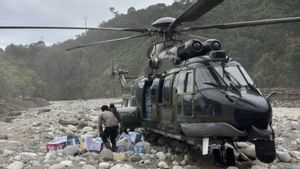 Helikopter AU Mendarat di Sungai Distribusikan Logistik di Aceh