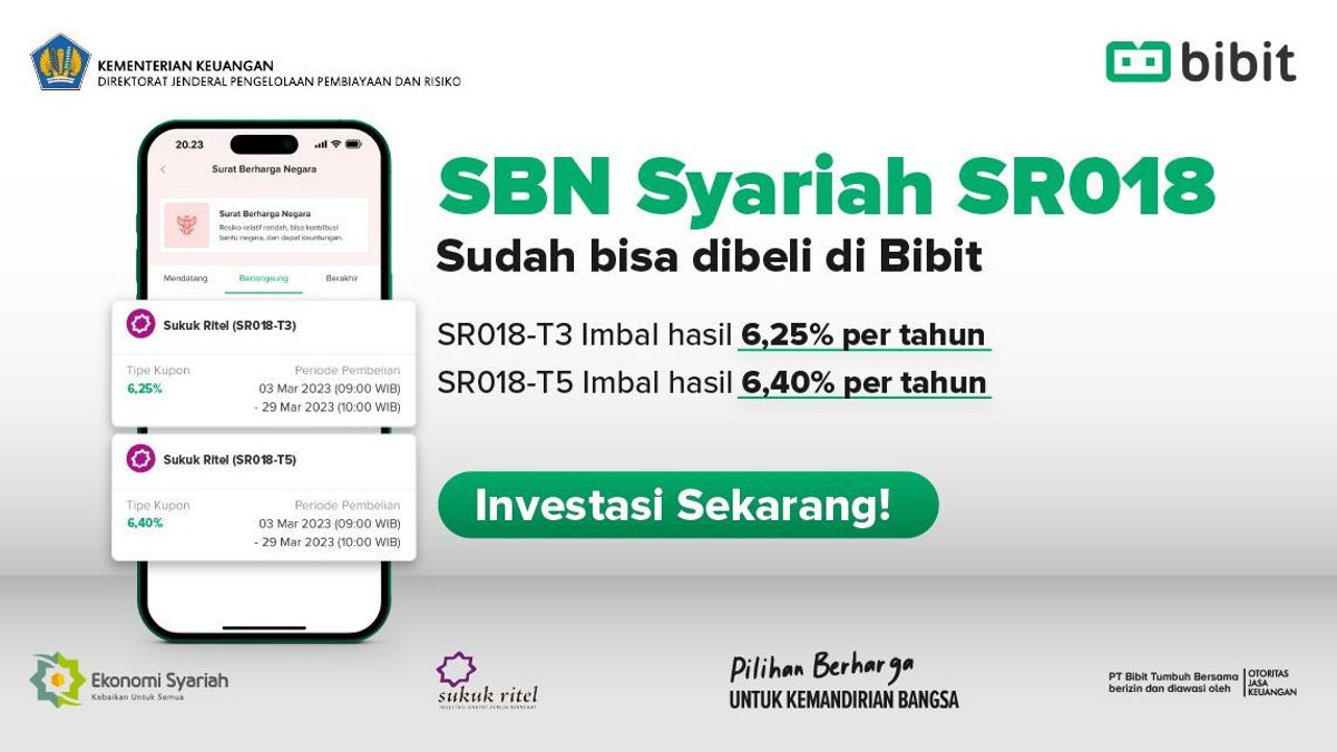 يمكن شراء SBN Shariah SR018 بدءا من اليوم ، Bibit.id: استثمار شرعي مضمون بنسبة 100٪ من قبل الدولة