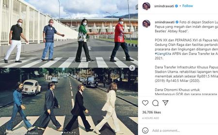 Berpose Bak Personel The Beatles di Abbey Road, Sri Mulyani Jabarkan Pembangunan Venue PON Papua