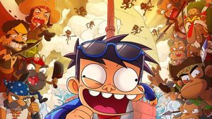 Affiche officielle du film d'animation de Juki The Movie: The Trésor of Monkey Island, pleine de couleurs stupéfiantes