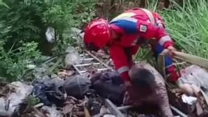 Petugas Damkar Evakuasi Lansia Sakit Stroke Terperosok ke Bantaran Kali BKT