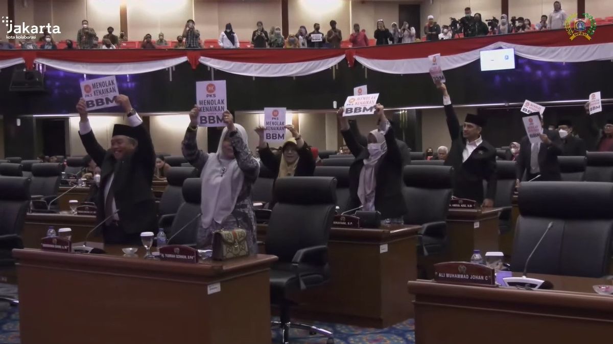 The Moment Of "Demonstration" Of The PKS Faction Rejects The Increase In Fuel Prices At The Plenary Meeting Of The DKI DPRD