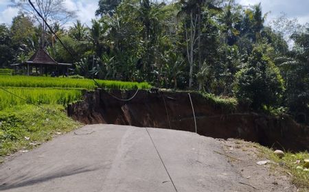 Jalan Akses Wisata Tegallalang-Tampaksiring Bali Amblas 50 Meter Bak Ditimpa Meteor, Ini Penyebabnya