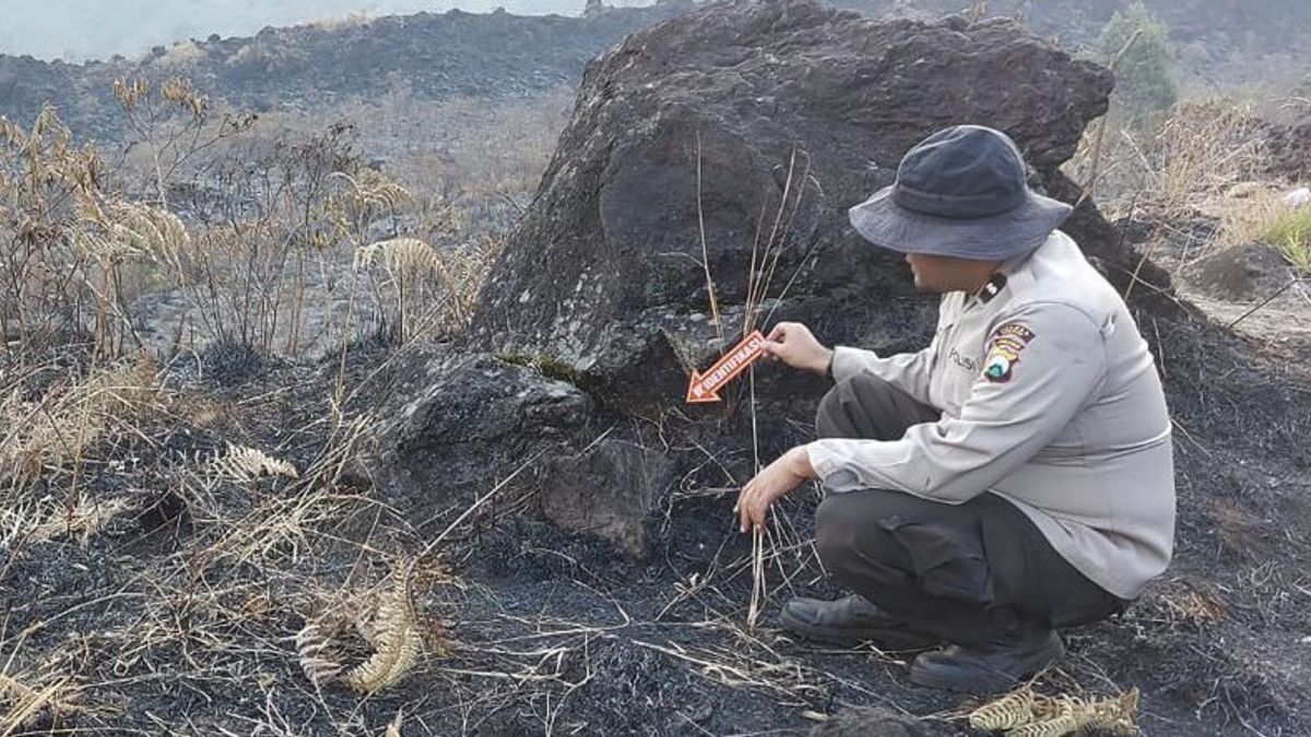 Polisi Olah TKP Kebakaran di Lereng Gunung Arjuno