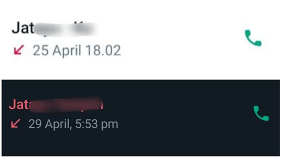 WhatsApp Mengubah Warna Kontak Menjadi Merah untuk Panggilan Tak Terjawab