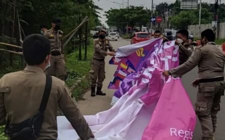 Perhatian, Bagi Tukang Pasang Spanduk Parpol dan Caleg di Tangsel Diharapkan Sadar Peraturan