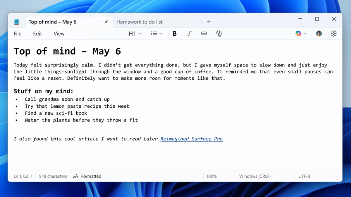 Microsoft Launches Text Information On Notepad App