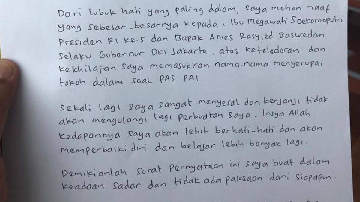 Regret, Teacher Makes Exam Question "Anies Meets Mega" Apologizes To Megawati Soekarnoputri