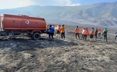 Sebagian Kebakaran di Kawasan Bromo Padam, Petugas Mulai Lakukan Pendinginan Selasa Pagi